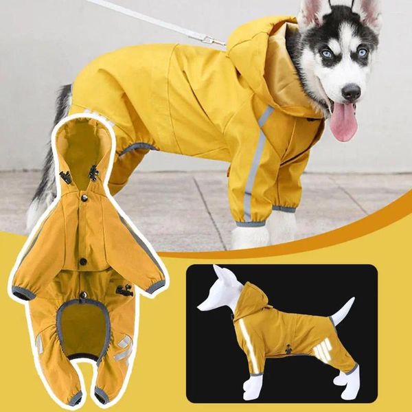Köpek giyim kapşonlu yağmurluk ile yansıtıcı şerit şık yağmurlu açık ceket su geçirmez dört ayaklı kostüm p5m6