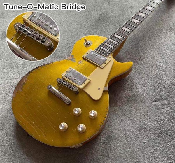 Özel Standart LP Altın Koortunomatik Köprüde Elektrikli Gitar gül ağacı klavye el yapımı 6 sokaklar maun gövdesi Gitaar W1525676