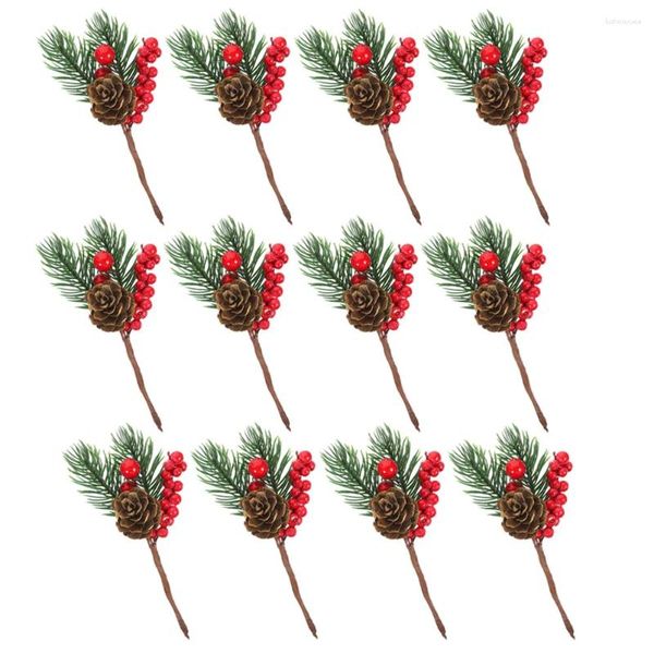 Flores decorativas Britas vermelhas buquê de pinho artificial Decorações de árvores de Natal