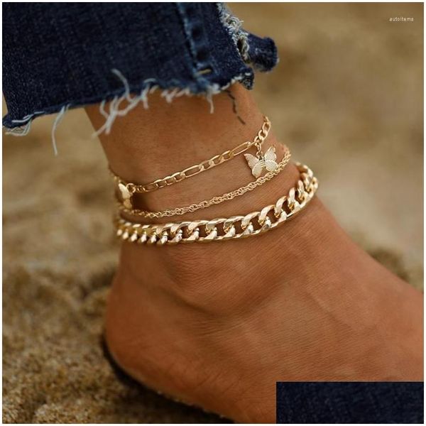 Cavigliere di colore oro estivo femminile per donne farfalla mtilayer catena braccialetti caviglie ragazze su gambe spiaggia gioielli drop drop delivery d dhzaee dhzae