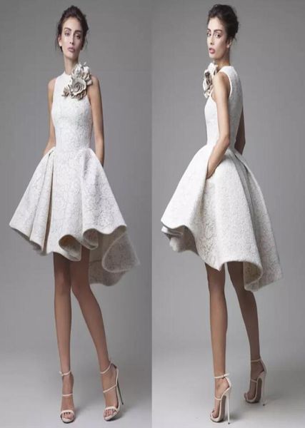 Vestido de noiva de renda de 2016 Krikor Jabotian Jewel Mleeveless High Wedding Vestres de noiva Aline Aline Beach vestidos de noiva com Flower6644180