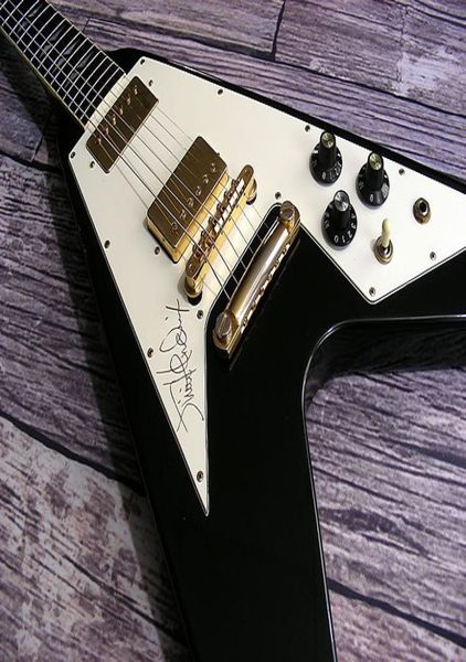 Chitarra elettrica personalizzata Jimihendrix Hall of Fame Black Flying v Electric Guitar7023746