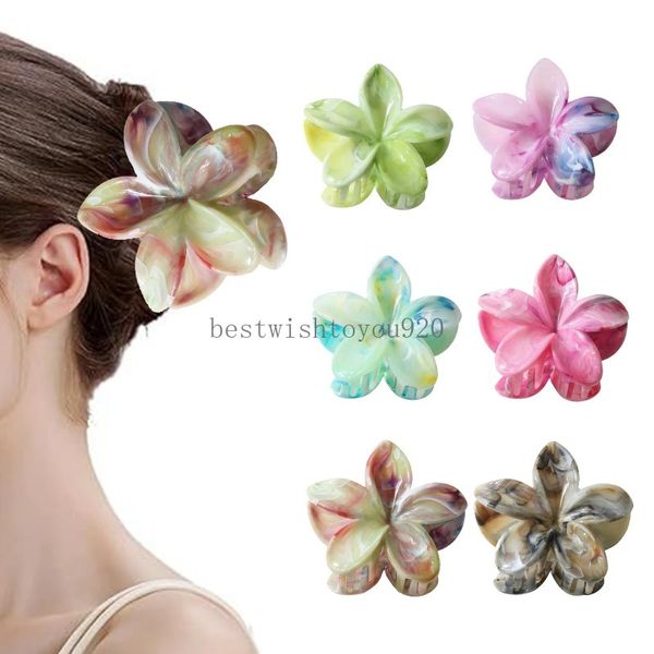 Fashion Bohemia Plumeria Blumenhaarklaue Acryl mehrfarbige Nicht-Schlupfhaarclip für Frauen Girls Strand Urlaub Ponytail Haarnadel