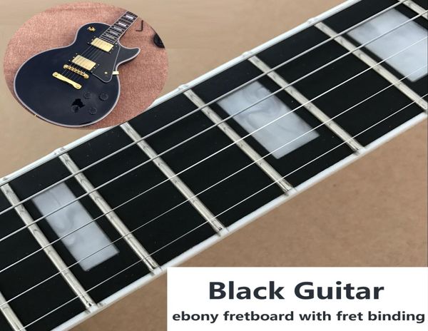 Custom Shop Black Beauty E -Gitarre Ebony Fingerboard Bund Bindungen Humbucker Pickups Gold Hardware8860816