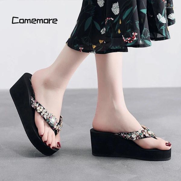 Тапочки Comemore Diamond Sandals Holidays Beach Shoes Wedge Платформа женщин размером 33 34 42 роскошные стразы.