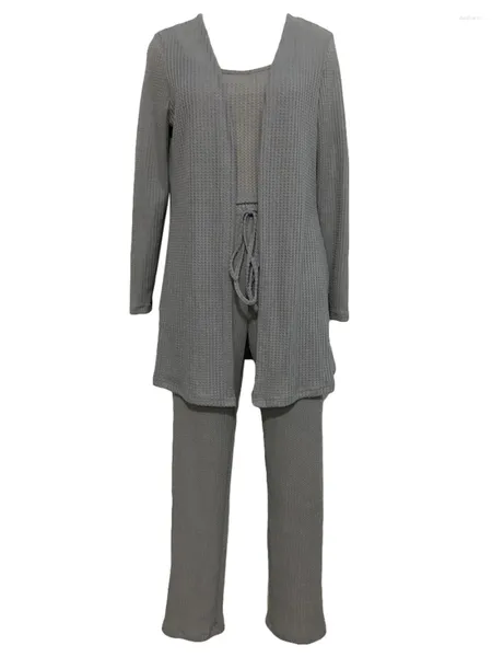 Home Clothing Women s Loungewear 3-teiliger Anzug gestrickt Camisol Camisole Top und Hosen Cardigan Robe Pyjamas lässig