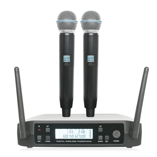 Microfoni GLXD4 600690MHz di alta qualità Dual Wireless microfono wireless a 2 canali portatili per Church da banda per la festa di nozze di karaoke