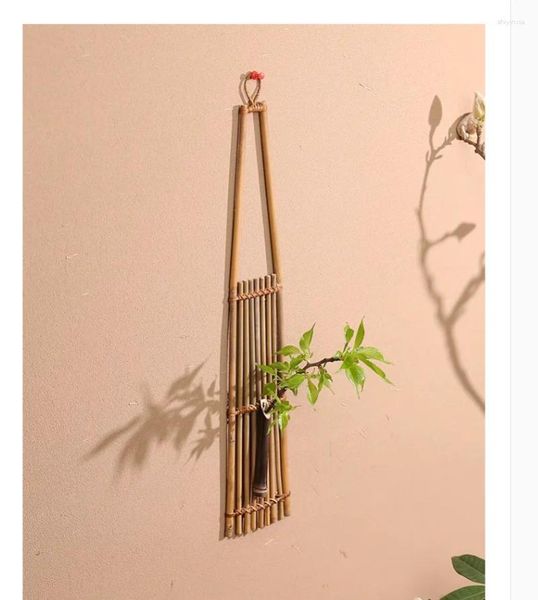 Dekorative Blumen Wand hängen kleiner Korb Japanische Zen -Dekoration Chinesische gewebte Bambus -Arrangeur getrockneter Rohr