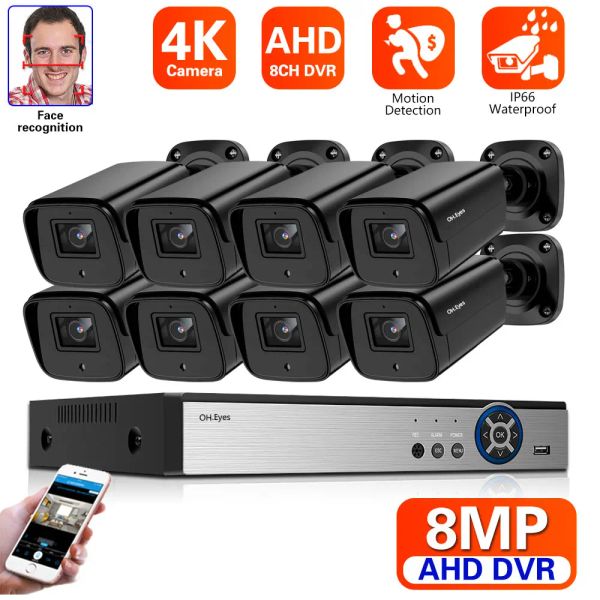 Sistem H.265 4K 8MP Yüz Algılama AHD DVR Kiti 8CH CCTV Sistem 8.0MP Ultra HD Kapalı Açık AHD Kamera Video Güvenlik Gözetim Seti