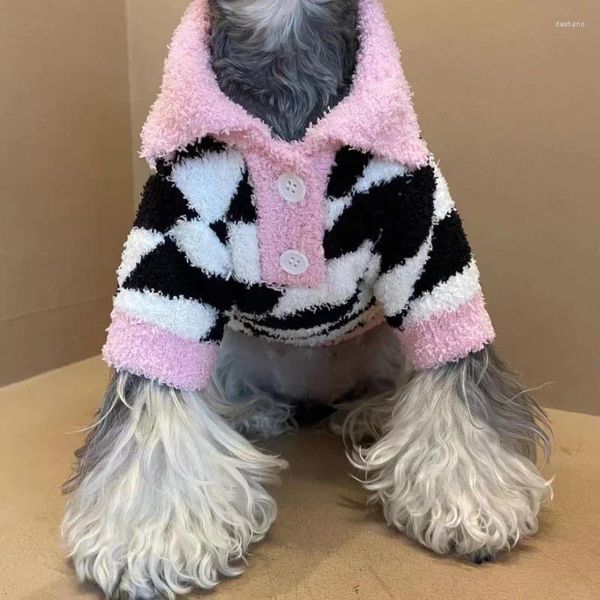 Köpek giyim moda ekose kapüşonlu kadife evcil hayvan giyim köpekler kıyafetler kedi küçük sıcak baskı sevimli sonbahar kış pembe köpek yavrusu