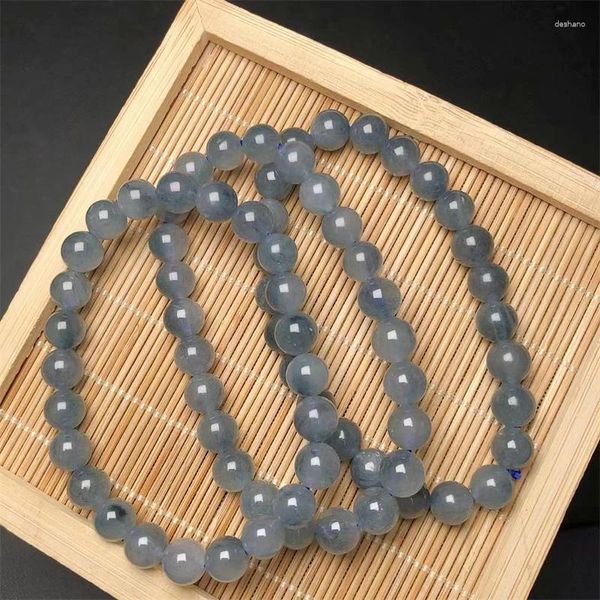 Estatuetas decorativas de 7,5 mm de pulseira rutilada azul natural clara de contas redondas raras de reiki para homens presentes de férias 1pcs