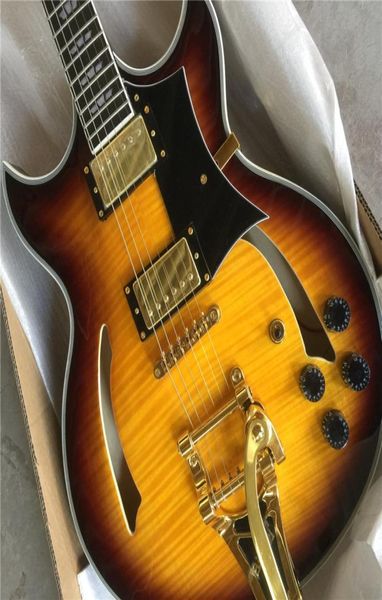 SHiep Sunset Glow Tiger Flame es Classical Johnny A Signatur Hollow Body Guitar Electric China Disponível Guitarra elétrica 4905526