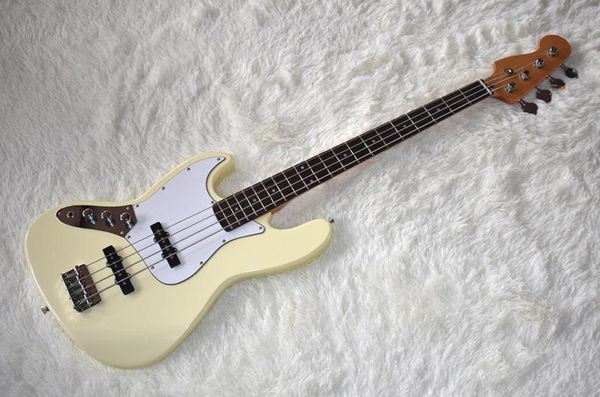 Factory Custom 4 Strings Milk Yellow Electric Bass Guitar com Chrome Hardwarewhite PickGuardHigh QualityCan pode ser personalizado6611311