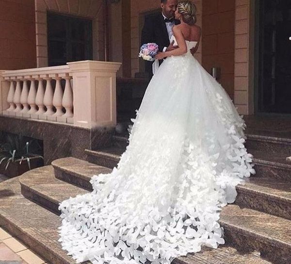 Balo Gowns gelinlik 2022 El yapımı kelebek sevgilim katedral tren Dainty Bridal Gelinlikler Elbiseler Vestido De Noiva B7598357