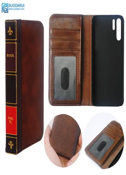 Флип -кожаный чехол для мобильного телефона для Huawei P30 Pro Cover Wallet Retro Bible Vintage Book Business Couch9660913
