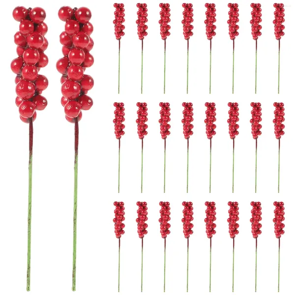 Flores decorativas 50 PCs A árvore de Natal escolhe frutas artificiais Wreath Wreath Berry Hastes Decorações