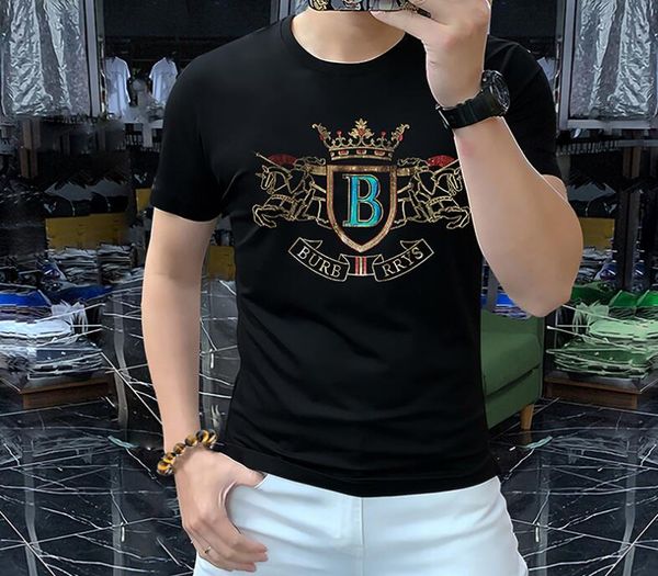 England Stil Sommer Herren lässiger 3D Hot Bohrbohrerhandwerk T-Shirts Klassiker klassisches glänzender T-Shirt männliche Mode Pluz Größe Kurzarm Top Tee