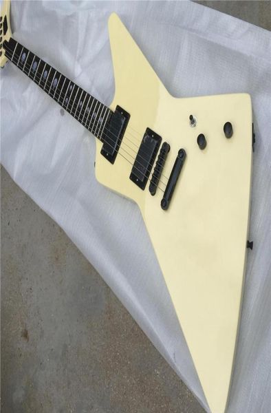 Metallic Jameshetfield Cream White Explorer Electric Guitar EET FUK INLAY Pickup Active Box 9V Black Hardware Black Hardware6089897