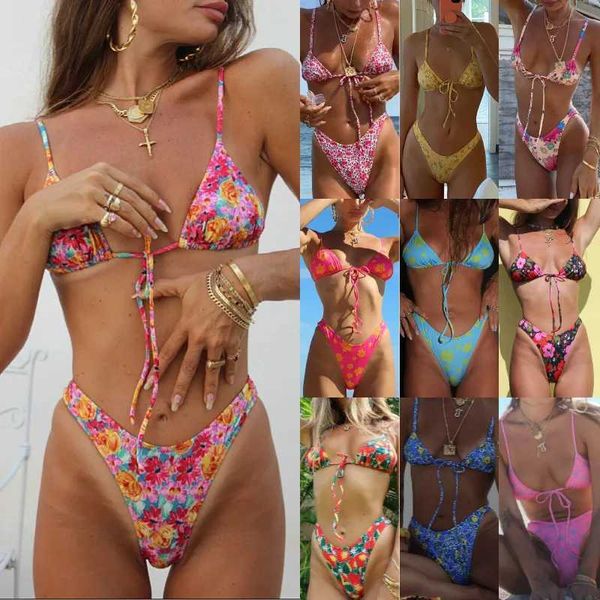 Moda de banho feminina 2022 Novo localização de roupas de banho Swimens Split Triangle Cup Bikini J240403