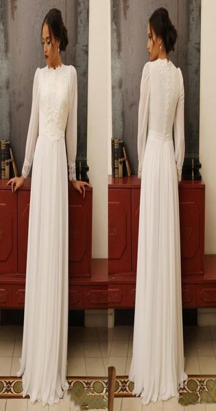 Abiti da sposa in chiffon aline estivo vintage Abili da sposa a maniche lunghe con maniche lunghe alti abiti da sposa a pavimento in pizzo 5652768