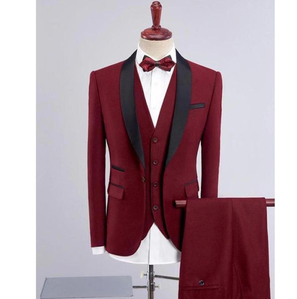 Tuxedos de noivo vermelho escuro para homens ternos de noivo personalizados Shawl Lapeel Mens Suits for Wedding 3 peças ternos de casamento JACETPANTSVEST7574148