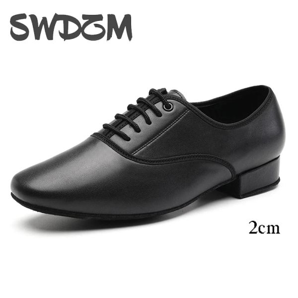 sapatos swdzm homens sapatos latinos de dança couro tango moderno salsa salão de salão de 2 cm de salto quadrado adultos crianças meninos sapatos de dança esporte