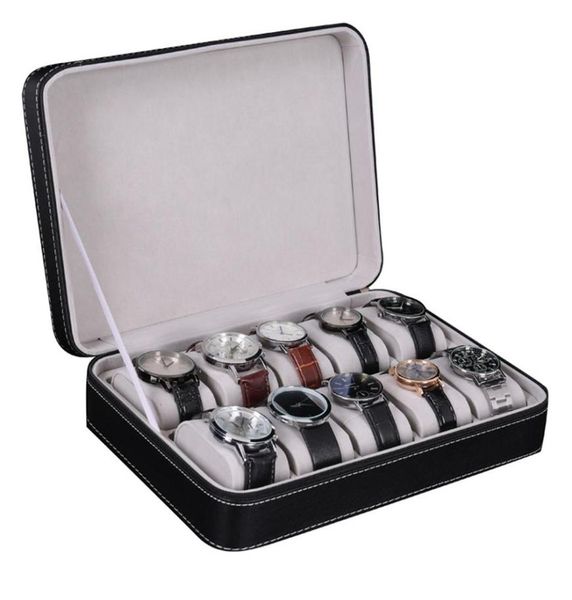 10 Slot Watch Box Storage Boxes Codes Hülle Schmuck Organizer mit 10 abnehmbaren Uhrenkissen Samtfutter Reißverschluss Synthet5852892