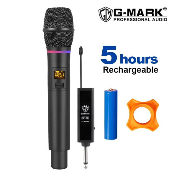 Microfones dinâmicos microfone gmark x180 uhf sem fio sem fio karaokê de karaokê corpo metal para festas igreja show cenário studio áudio fácil uso