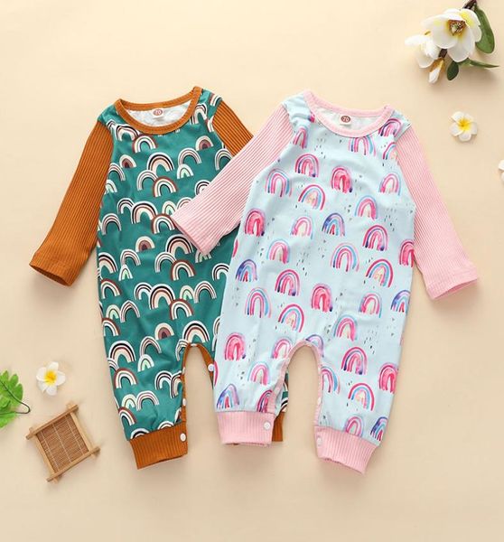 Rompers para crianças garotas Rainbow Print Romper infantil criança de manga longa de manga longa Spring Spring Autumn Fashion Boutique Roupos de bebê Z34765988652