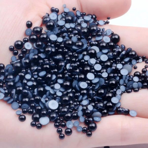 Bolsas 501000pcs 212mm tamanhos mistos resin preto resina meio redonda miçangas de pérolas não -hotfix para unhas de mochila de arte decoração diy decoração