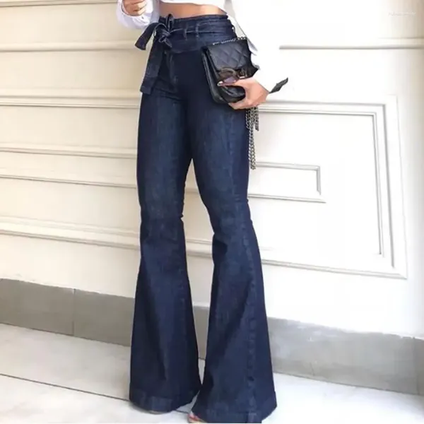 Pantaloni da donna ad alta vita allacciatura jeans gamba larga gamba Ladys a campana di grandi dimensioni Slim Sexy Distress