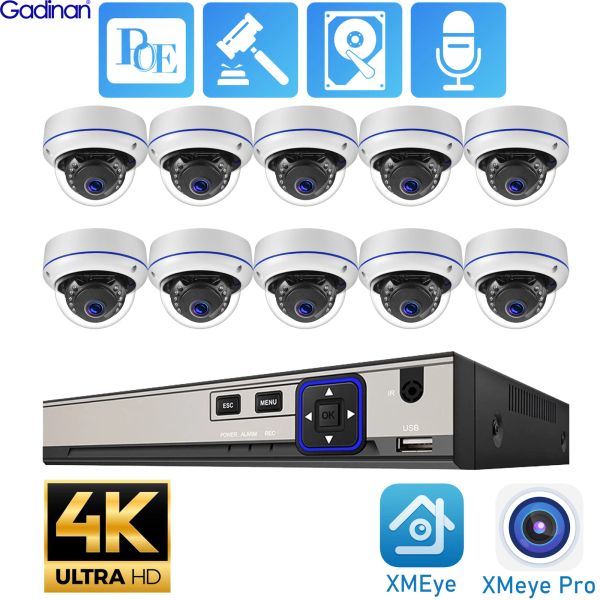 Sistema 10 canal 8CH 4CH Poe NVR Kit Record 4K Dome Security Camera System CCTV 8MP IP VÍDEO DE VÍDEO DE VÍDEO METAL