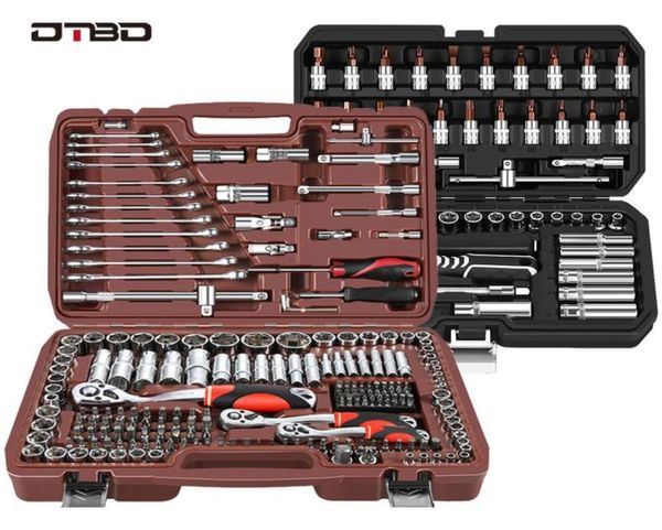 Handwerkzeuge DTBD Socket Set Universal Car Reparaturwerkzeug Ratchet -Drehmomentkretch -Kombination Bit A von Schlüssel Multifunktion DIY4817709