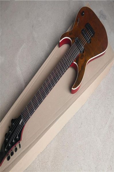 7 Strings Brown Guitar Basswood Body com bordo de bordo hh captadores de bloqueio de encadernação branca 7239086
