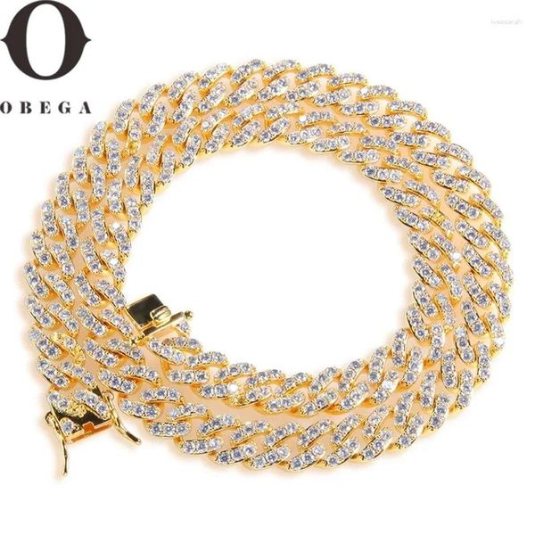 Correntes Obega Cristal de Cristal Full Stone Chain Chain Colar Color Gold Color Hiphop Style Men's Street Wear Jóias