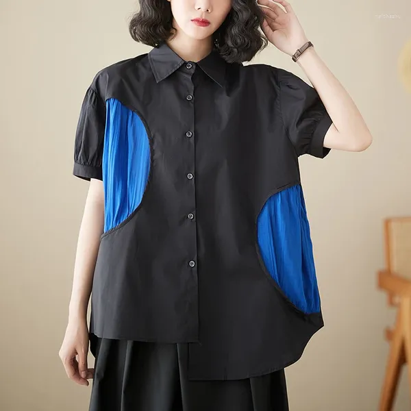 Kadınlar bluz Japon koyu siyah tarzı patchwork düzensiz şık kızın yaz bluz gömlekleri sokak moda kadınlar rahat