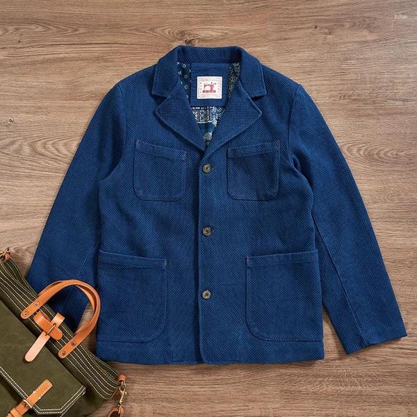 Herrenanzüge Corduroy Jacke Indigo Blue regelmäßig Fit Elegant Casual Vintage French Style Sack Anzug Frühling Herbst