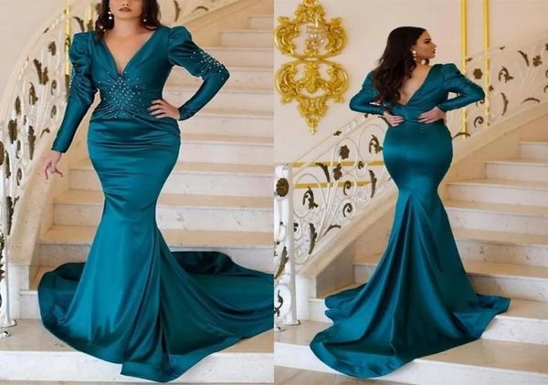 Türkis mermaid abendkleider langhülle satin perlen gegen halsgerissene falten maßgeschneider 2022 prom party kleid Sweep fege Cel8128519