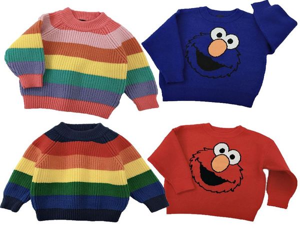 Crianças Roupa as crianças arco -íris sueres listradas bebê gergelim elmo moletom sweatshirt malha de tricô tampos de lã quente para crianças de tecido