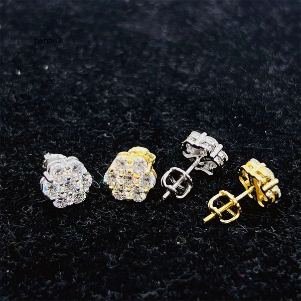 Designer Hip Hop Popular Iced Out Best Selling Preço mais baixo 925 Sterling Silver Gold Bated Jewelry VVS Moissanite Stud Brincos