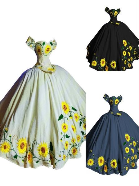 Vintage S gestickt Quinceanera Kleider charro mexikanischer Stil von der Schulter Big Bow Korset süße 16 Kleiderballkleid Puffy5923442