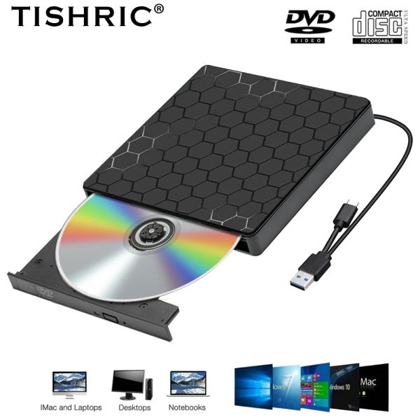 Divings Tishric USB 3.0 Typec Optern Optical Drive DVD CD CD CD DVD DVD RW Optical Drive Reader DVD для ноутбука для ноутбука