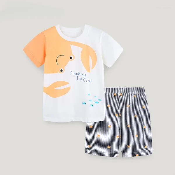 Roupas conjuntos de roupas para bebê de menino de menino conjunto de garotas tshirts de caranguejo e shorts de faixas 2 peças Memos de algodão de algodão de algodão