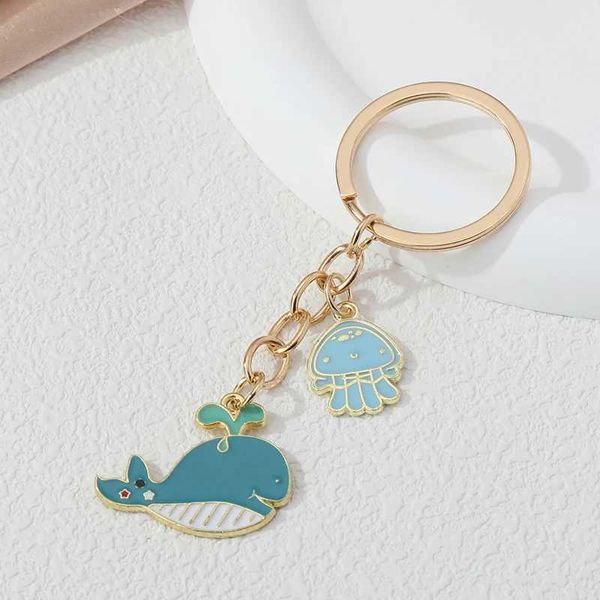 Schlüsselanhänger Lanyards niedlich Emaille Schlüsselbund Wal Quallene Ozean Sea Animal Ring für Frauen Männer Freundschaft Geschenk Handtasche Dekoration handgefertigter Schmuck Q240403