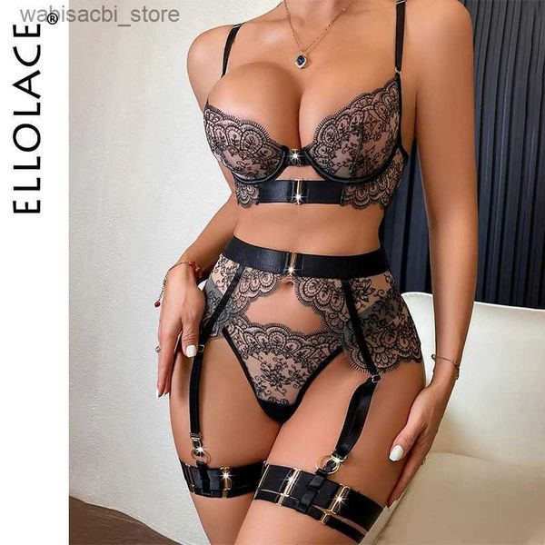 Set sexy Ellolace Luxury Lingerie Outfit erotico in pizzo Sexy Ladies Underwear Suscender Set Romantico Bilizna Fancy Fancy See attraverso Outfit L2447