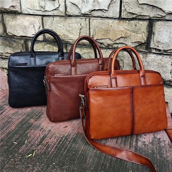 Bag Nesitu Vintage Schwarz Kaffee Brown echtes Leather Männer Messenger Büro Aktentasche 14 Zoll Laptop Portfolio Hochqualität M6386