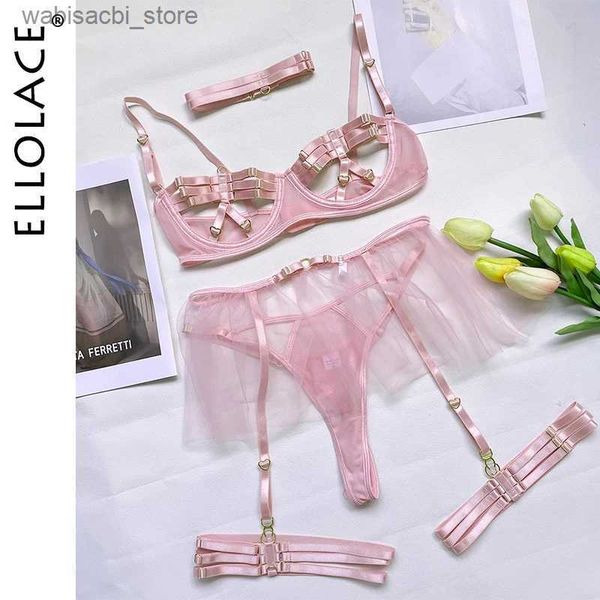 Set sexy Ellolace Lingerie Porn Sissy Intimata sexy Hollow Ow-Out femminile biancheria intima Langerie Body G-String Thangs Costumi erotici L2447