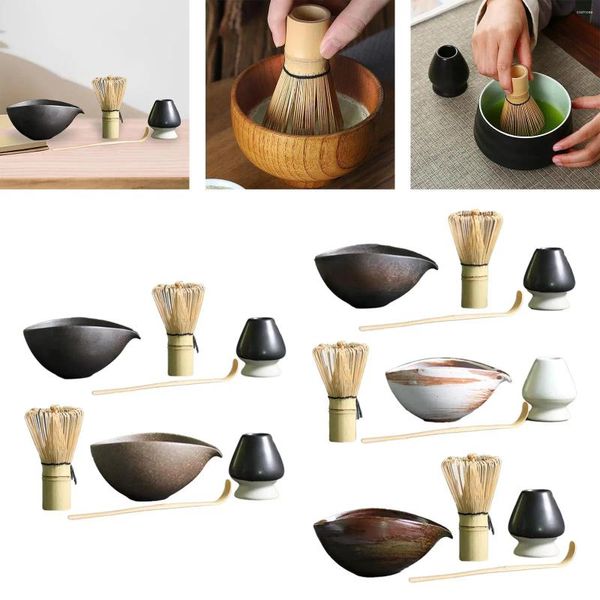 Teewaren -Sets 4PCS Japanische Matcha Whisk Set mit Halterzubehör Mehrzweckwerkzeuge traditioneller Handwerk Profi für Anfänger