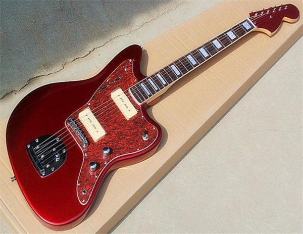 Guitarra elétrica vermelha direta de metal com p90 pickupsrosewood Tartureboar shell pickguardcan pode ser personalizado9915295