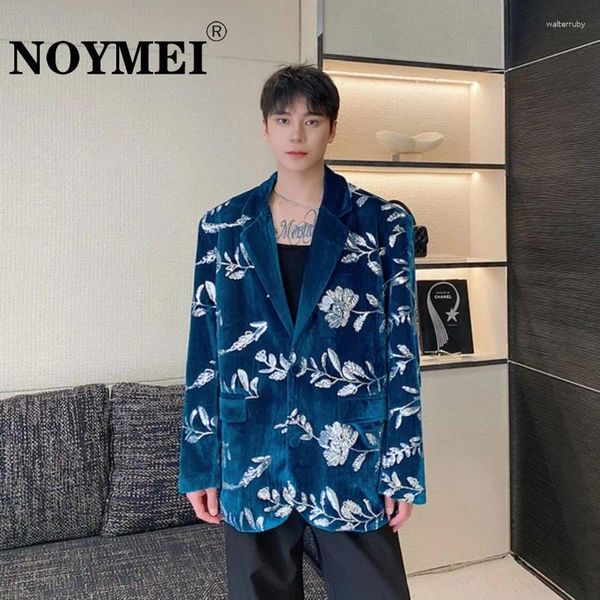 Ternos masculinos noyymei estilo chinês All-Match Velvet Bording Ligins Lapela Blazer 2024 ombro da moda Terde